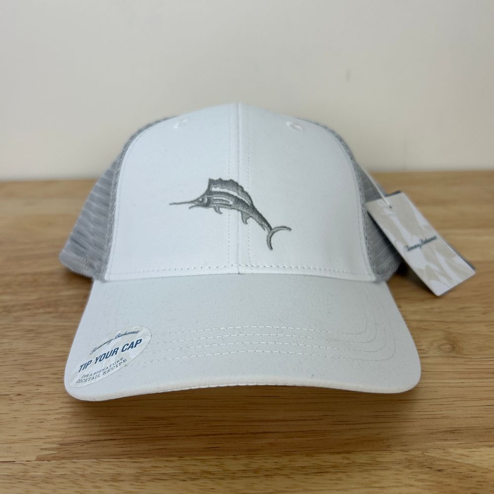 NEW Tommy Bahama Marlin Trucker Snapback Mesh Hat Cap‎ Beige + Grey, One Size